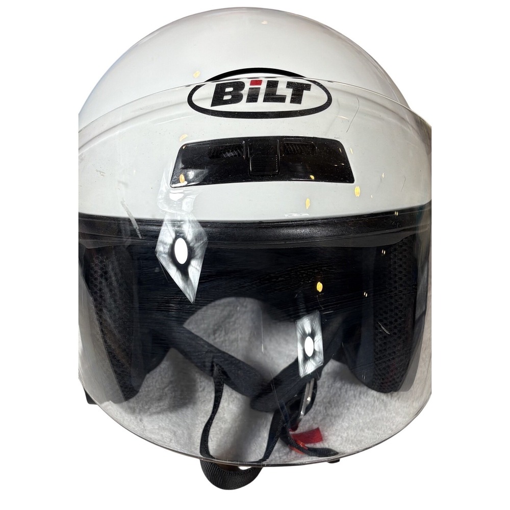 Bilt Motorcycle Helmet White BLH7 DOT  Size Medium With Visor Bag & Box - 803